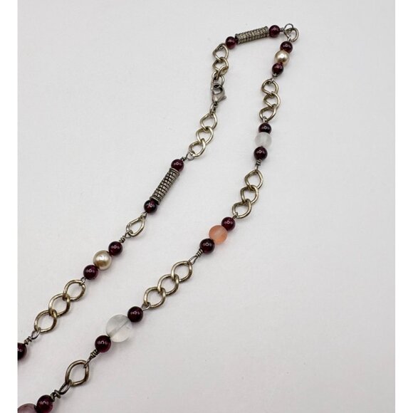 Silver Tone Beaded Chain Necklace Purple Pink Accents Boho - Picture 7 of 7